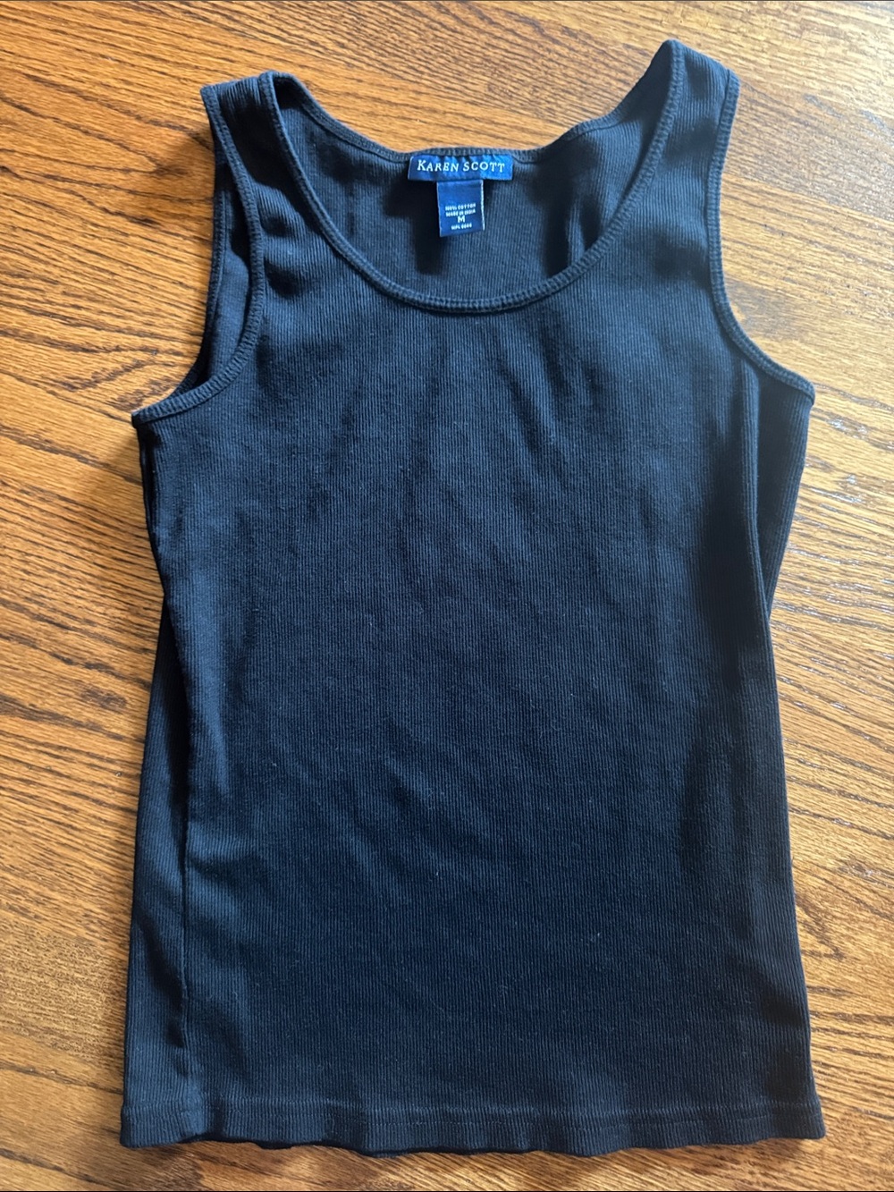 Karen Scott Black Ribbed Scoop Tank